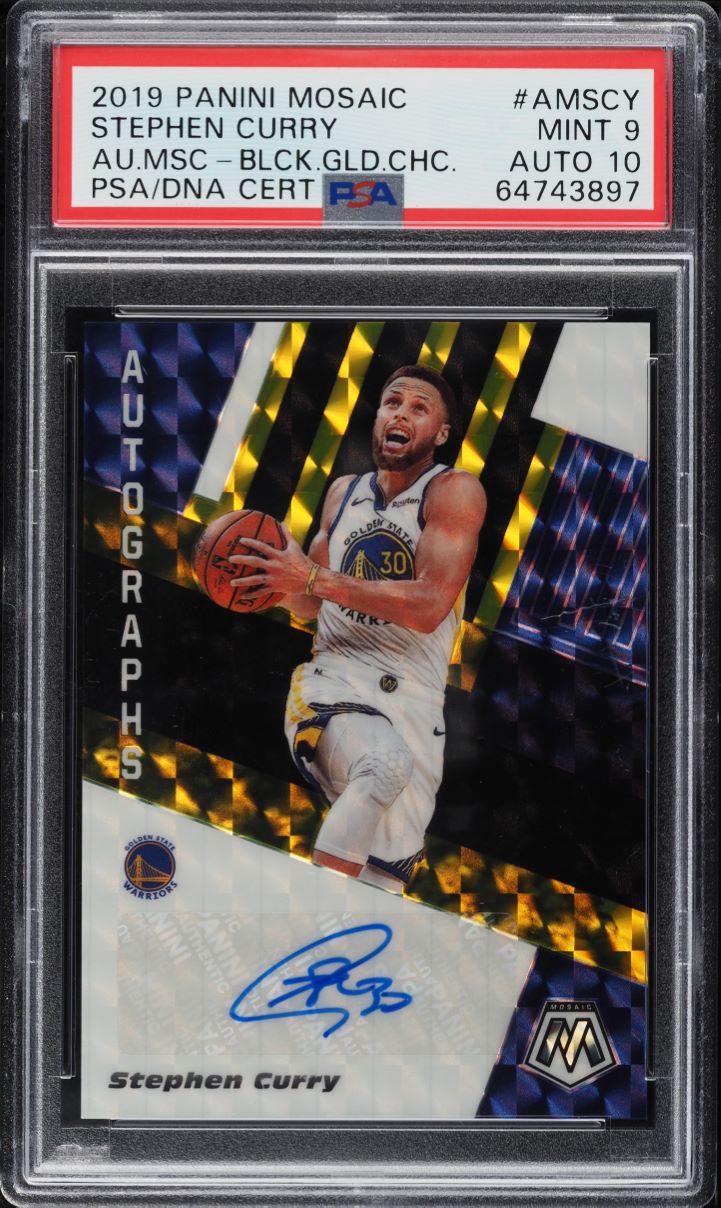 2019 Panini Mosaic Black Gold Choice Stephen Curry AUTO DNA 10 /8 PSA 9 MINT