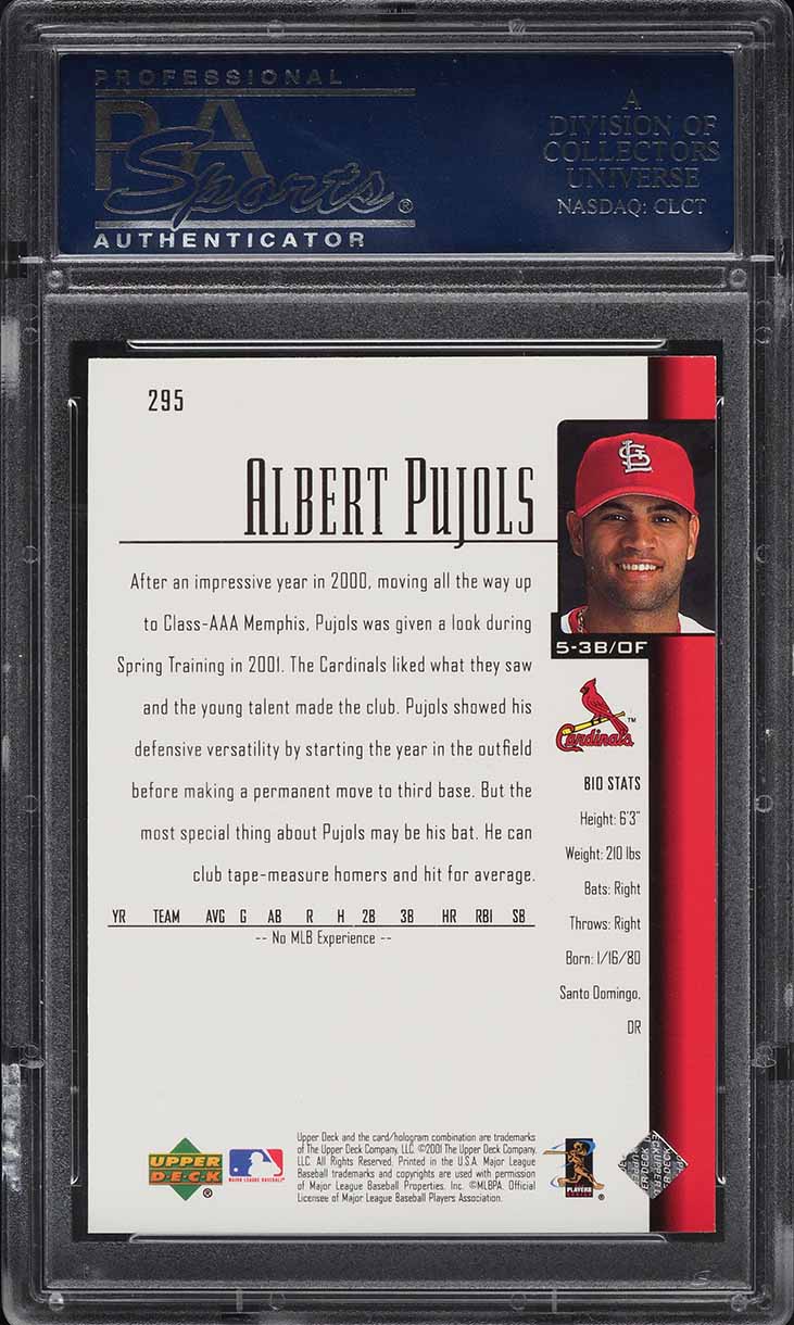 2001 Upper Deck Albert Pujols ROOKIE #295 PSA 10 GEM MINT