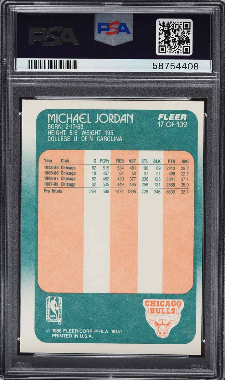 1988 Fleer Basketball Michael Jordan #17 PSA 8 NM-MT