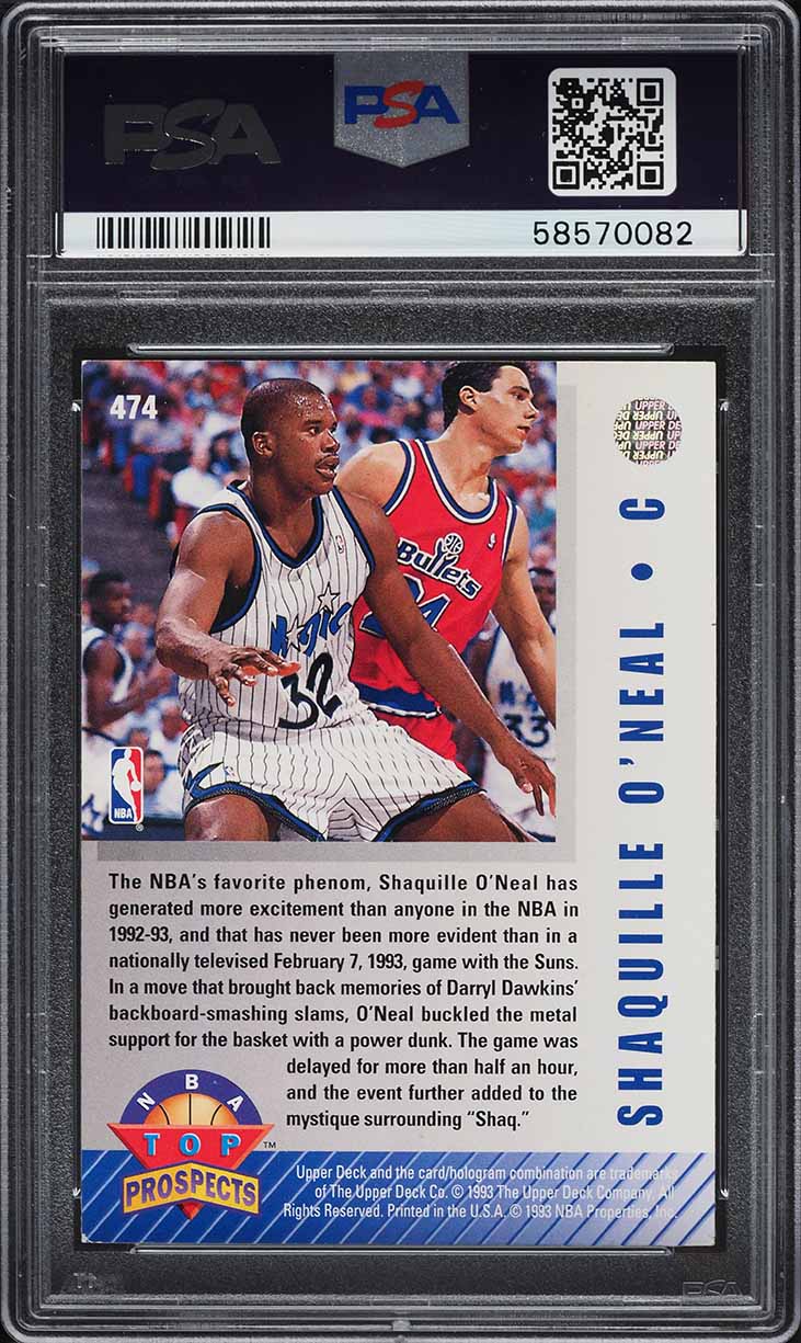 1992 Upper Deck Basketball Shaquille O'Neal ROOKIE #474 PSA 6 EXMT