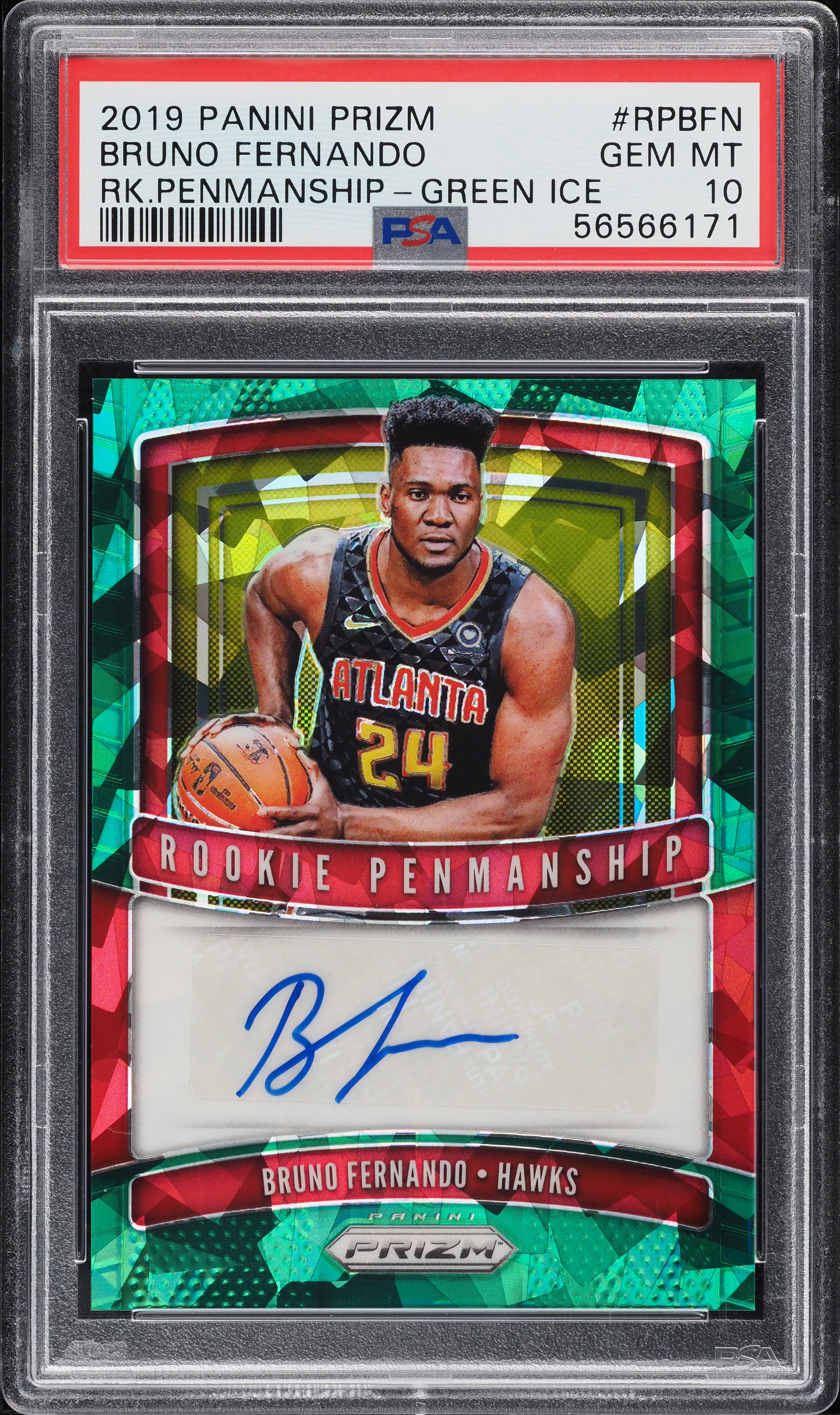2019 Panini Prizm Green Ice Prizms Bruno Fernando ROOKIE AUTO /16 