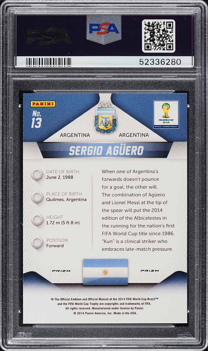 2014 Panini Prizm World Cup Silver Sergio Aguero #13 PSA 10 GEM MINT