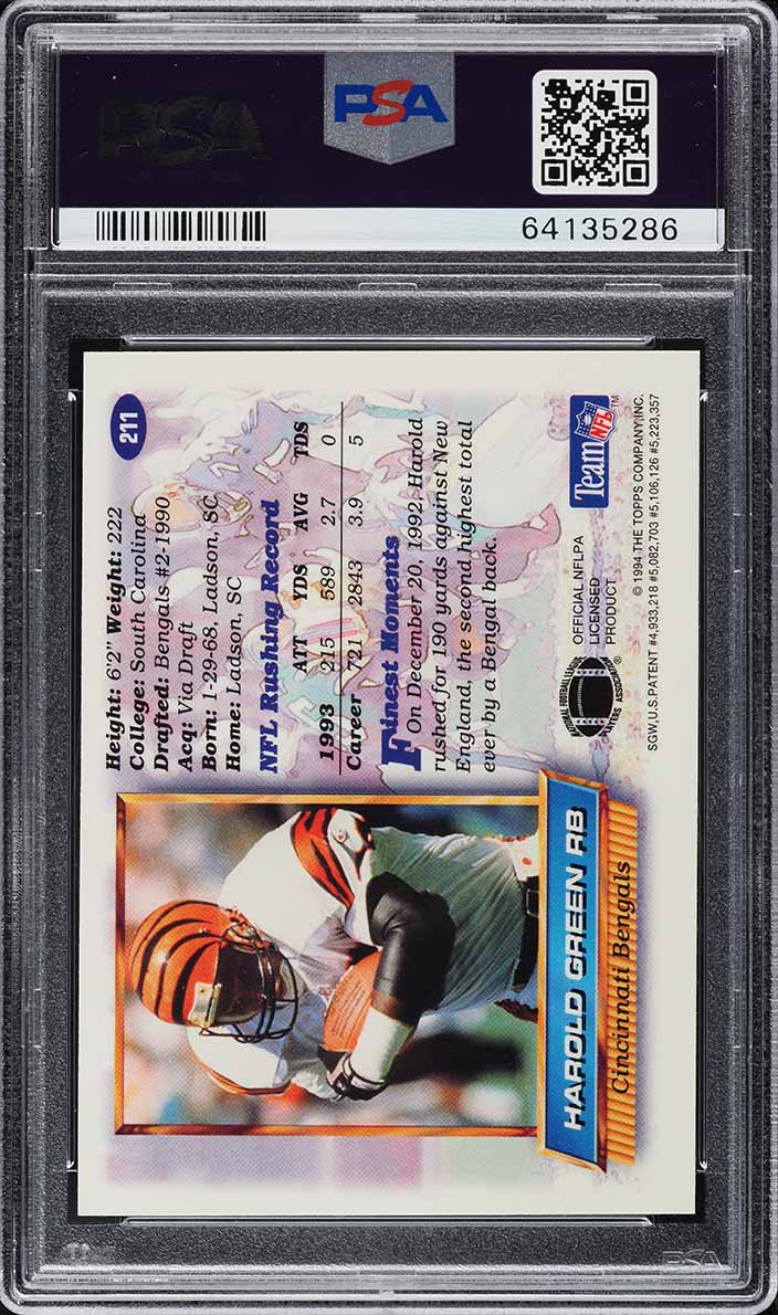 1994 Finest Refractor Harold Green #211 PSA 8 NM-MT