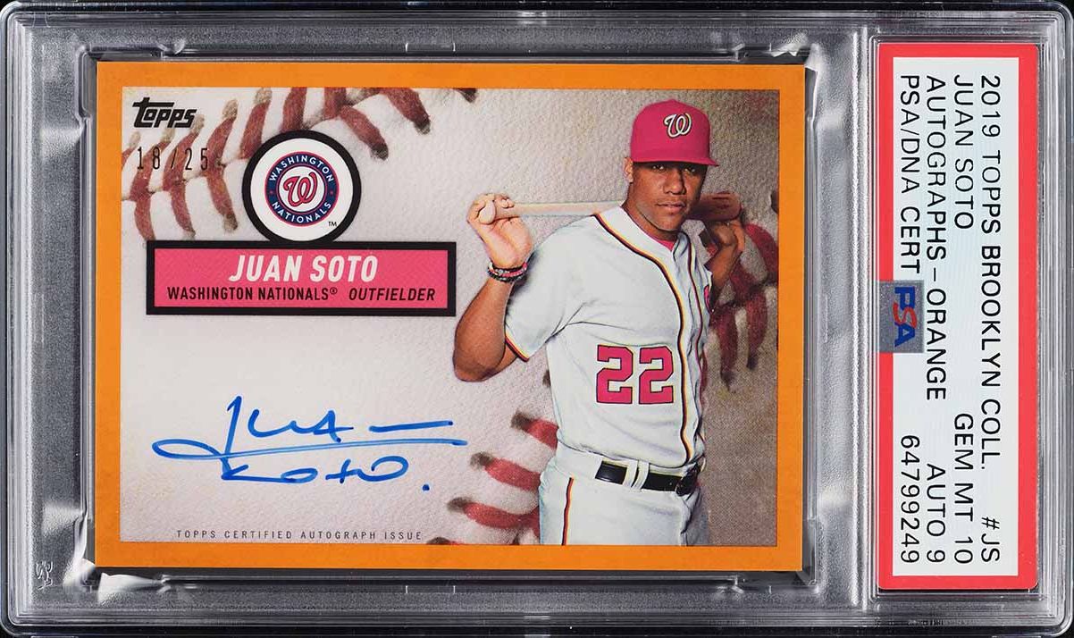 2019 Topps Brooklyn Collection Orange Juan Soto AUTO DNA 9 /25 PSA