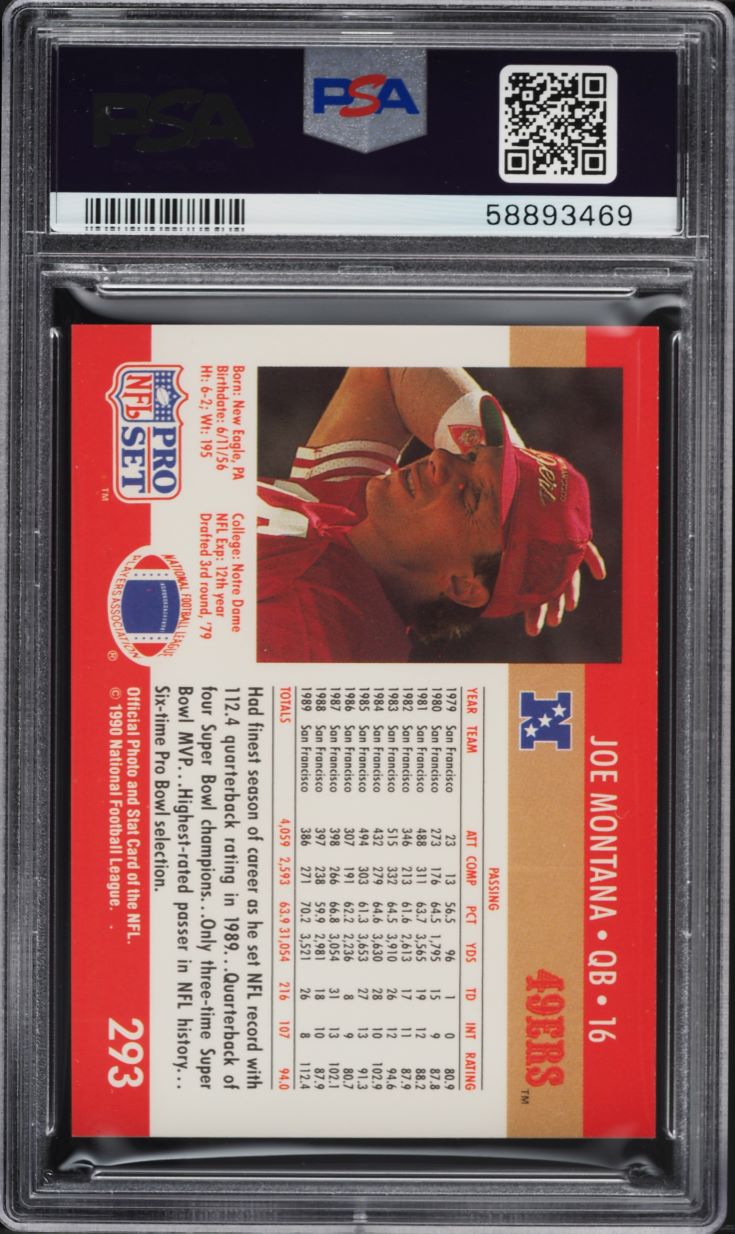 1990 Pro Set Football Joe Montana #293 PSA 7 NRMT