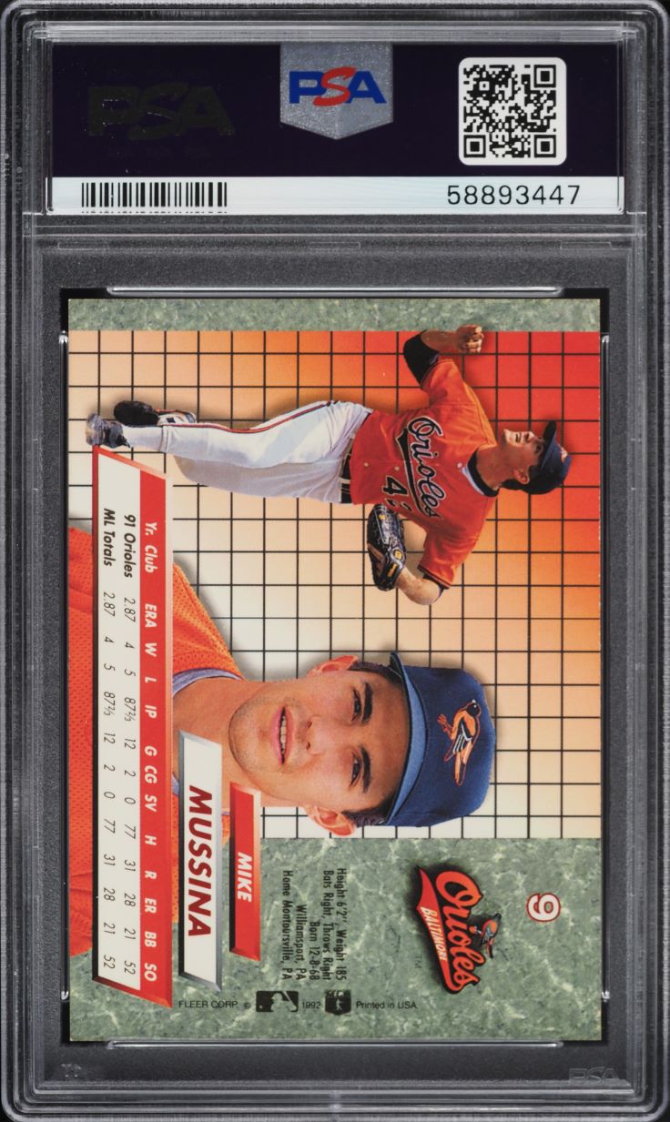 1992 Ultra Mike Mussina ROOKIE #9 PSA 8 NM-MT