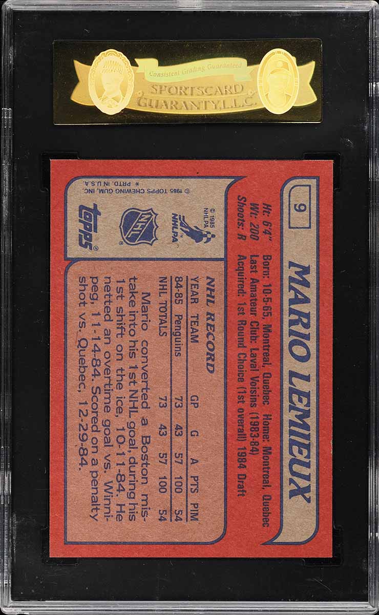 1985 Topps Hockey Mario Lemieux ROOKIE #9 SGC 8 NM-MT