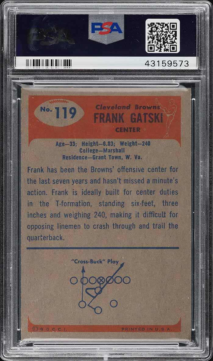 1955 Bowman Football Frank Gatski ROOKIE #119 PSA 8 NM-MT