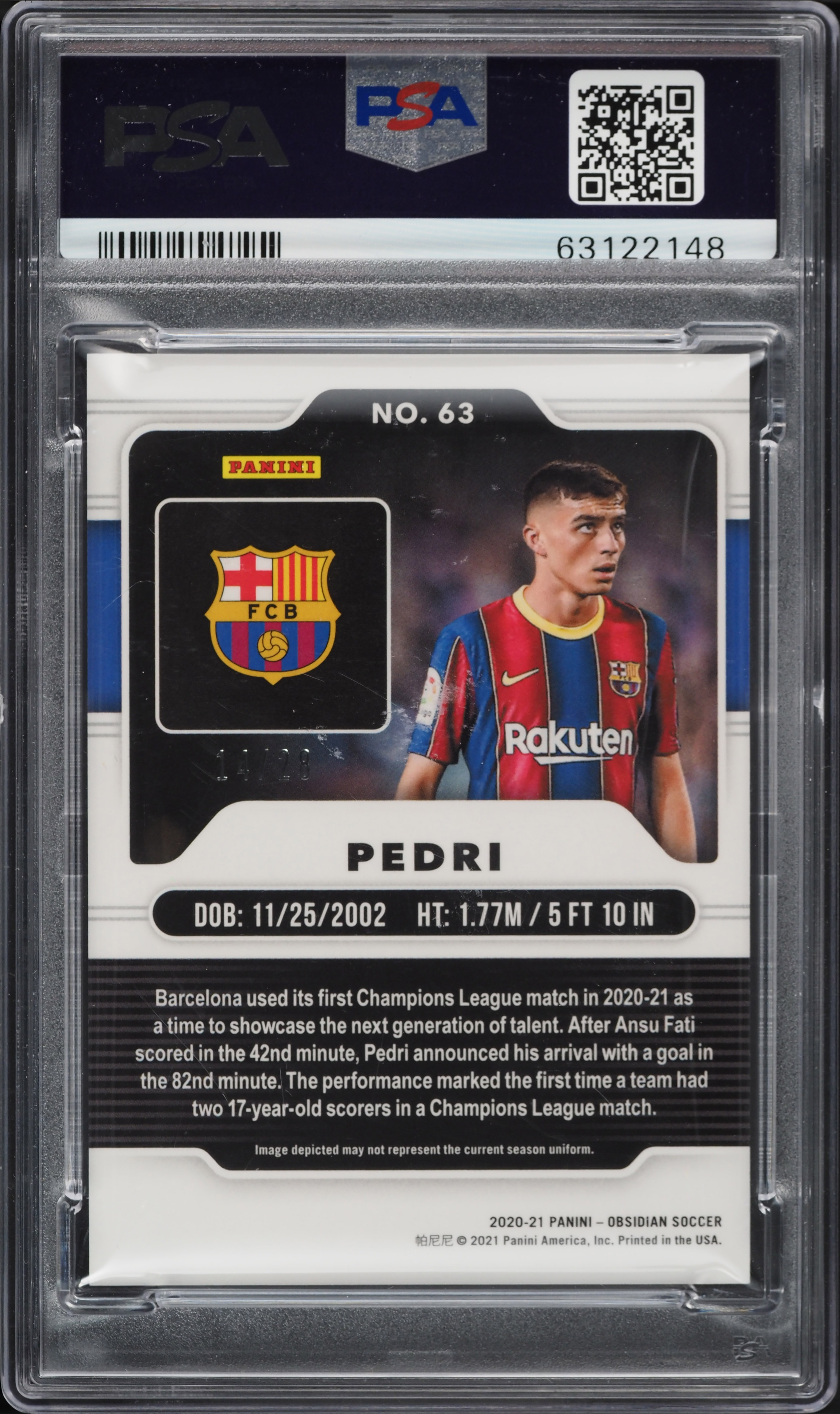 2020 Panini Obsidian Electric Etch Red Flood Pedri ROOKIE /28 #63