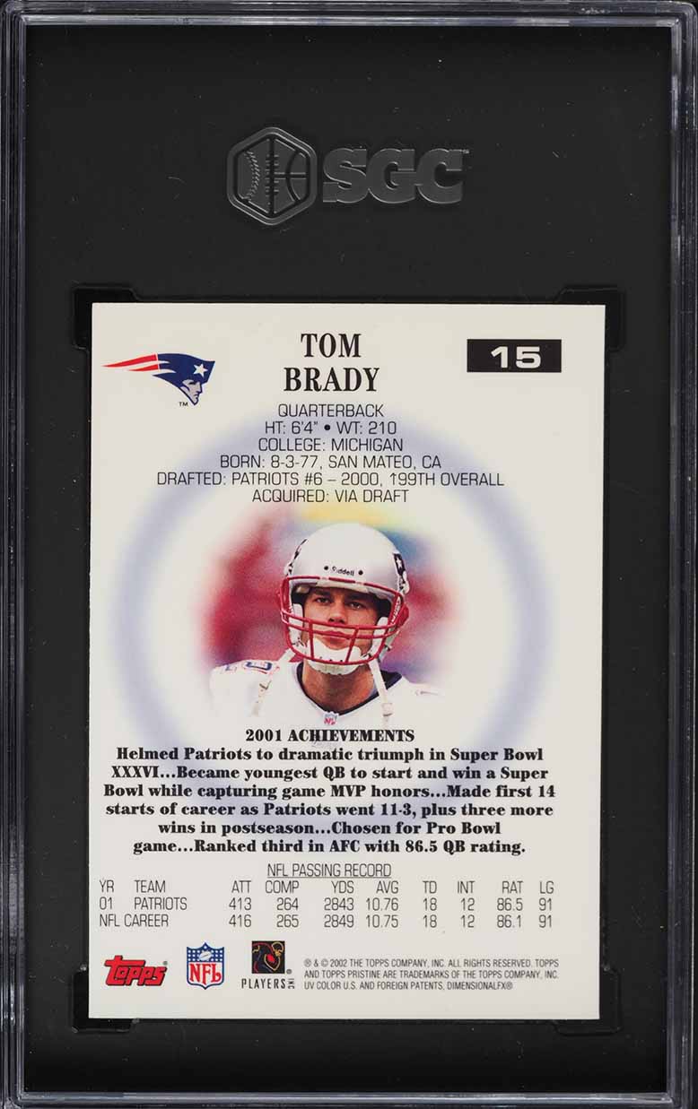 2002 Topps Pristine Tom Brady #15 SGC 9.5 MINT+