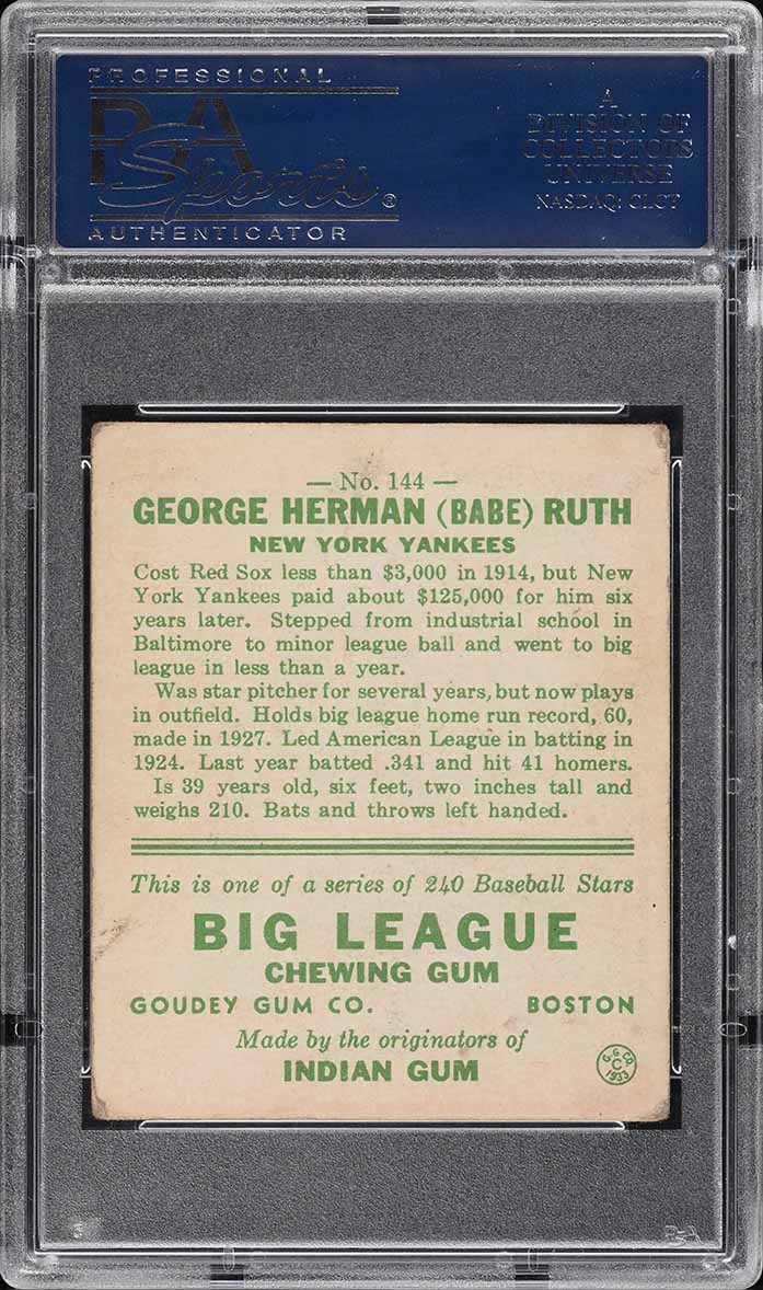 1933 Goudey Babe Ruth #144 PSA 3 VG