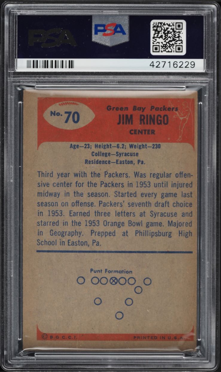 1955 Bowman Football Jim Ringo ROOKIE #70 PSA 8 NM-MT