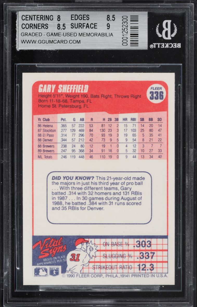 1990 Fleer Gary Sheffield PATCH #336 BGS 8.5 NM-MT+