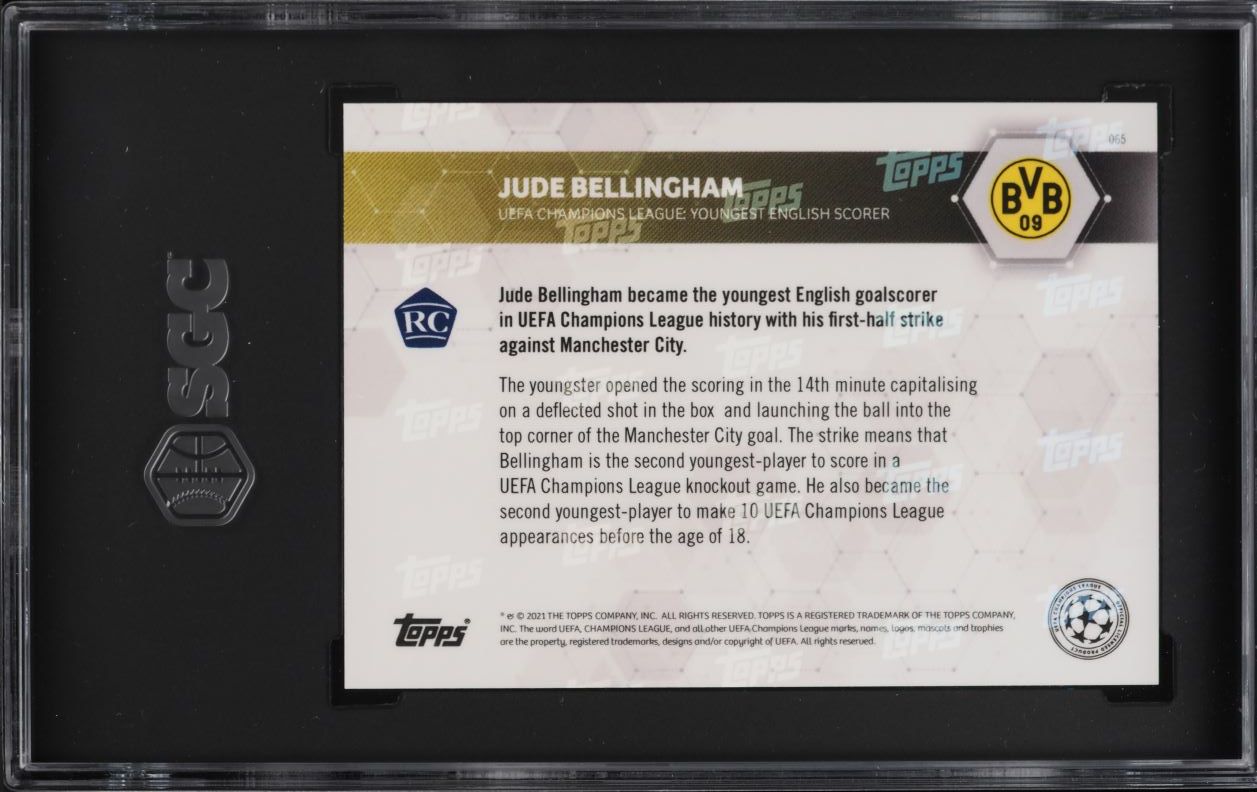 2020 Topps Now Champions League Jude Bellingham ROOKIE #065 SGC 10 GEM MINT