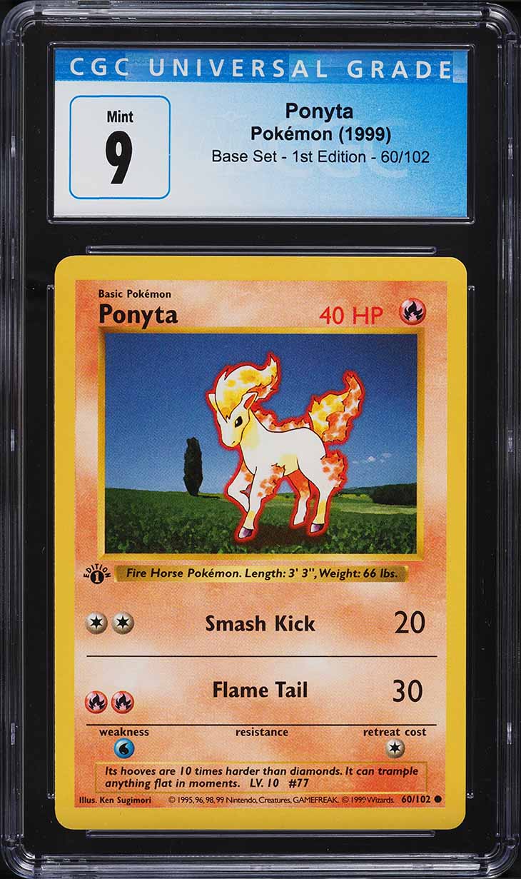 1999 Pokemon Base Set Shadowless 1st Edition Ponyta #60 CGC 9 MINT