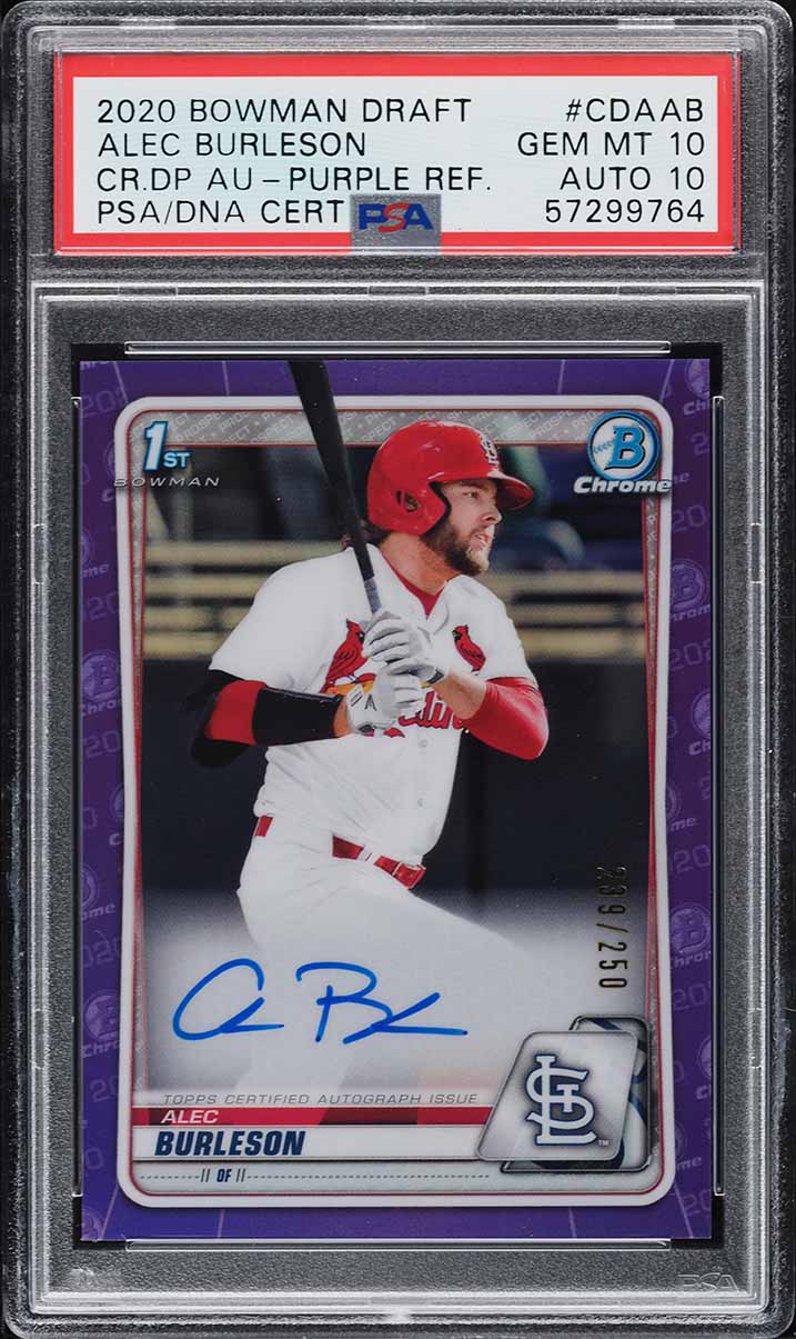 2020 Bowman Chrome Purple Refractor Alec Burleson RC AUTO DNA 10 /250 PSA 10