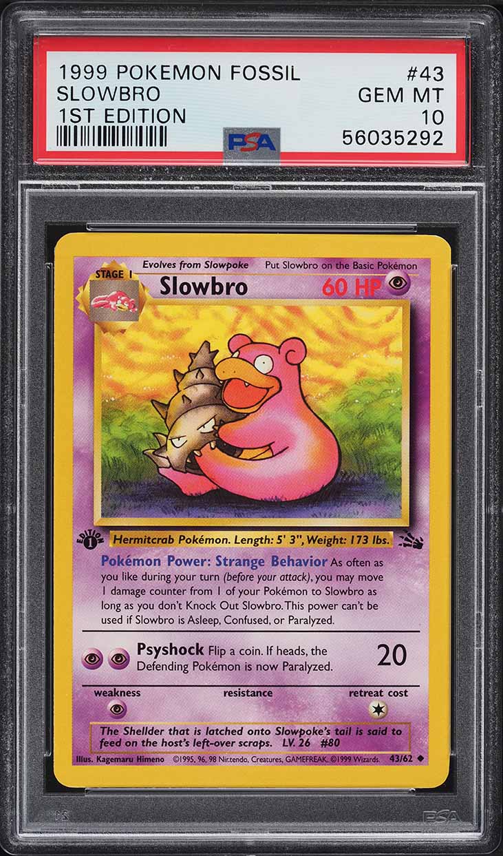 1999 Pokemon Fossil 1st Edition Slowbro #43 PSA 10 GEM MINT