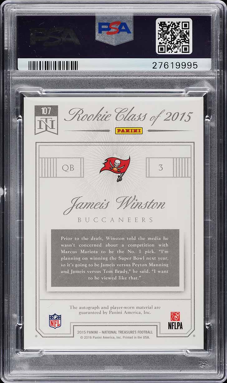 2015 National Treasures Silver Jameis Winston RC PATCH AUTO DNA 10 /25 PSA 10