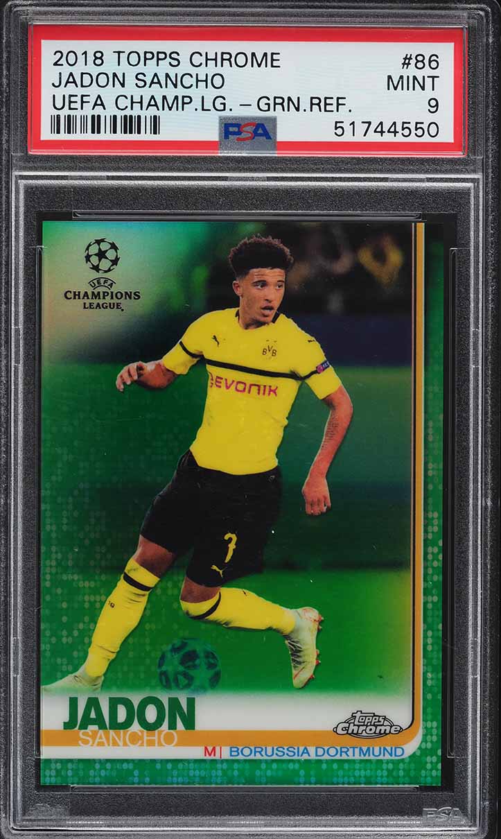 2018 Topps Chrome UEFA Green Refractor Jadon Sancho ROOKIE /99 #86 PSA 9 MINT