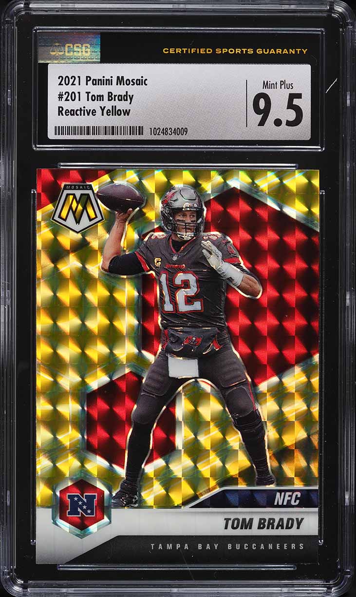 2021 Panini Mosaic Reactive Yellow Tom Brady #201 CSG 9.5 MINT+