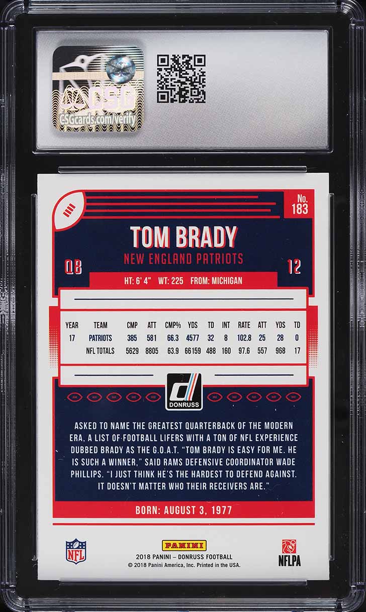 2018 Donruss Football Tom Brady #183 CSG 9 MINT