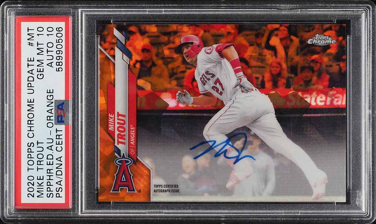 2020 Topps Chrome Update Sapphire Orange Mike Trout AUTO DNA 10 