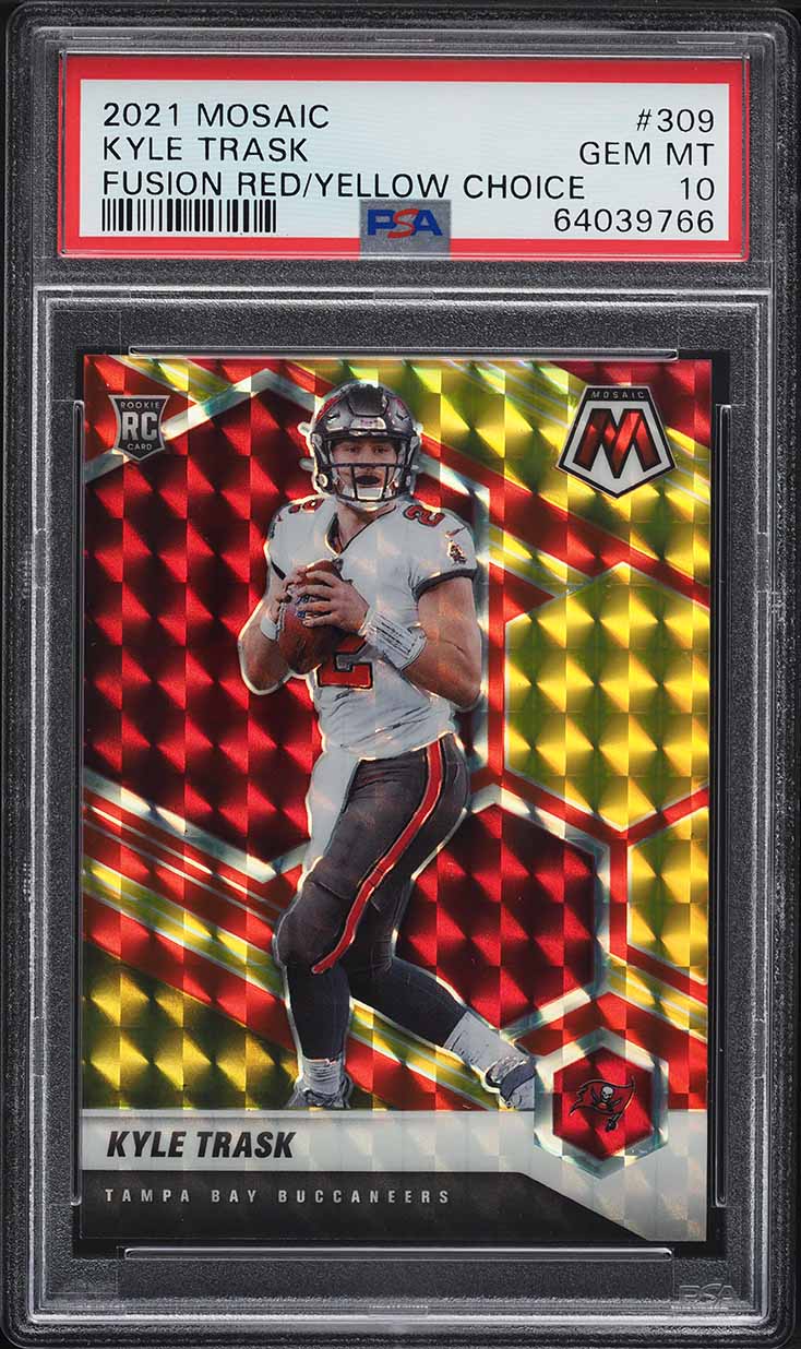 2021 Panini Mosaic Fusion Red Yellow Choice Kyle Trask ROOKIE 1/80 #309 PSA 10