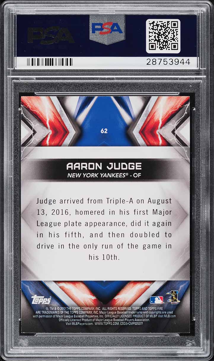 2017 Topps Fire Gold Minted Aaron Judge ROOKIE #62 PSA 10 GEM MINT