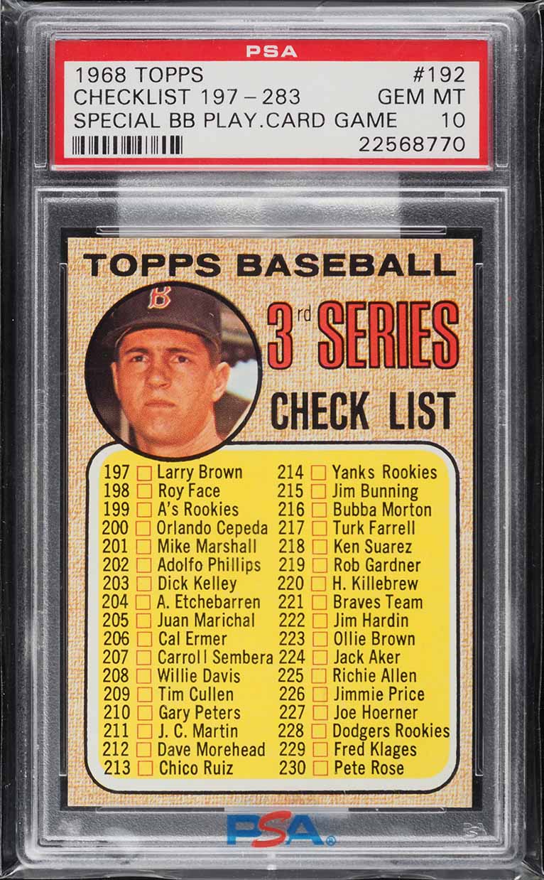 1968 Topps Carl Yastrzemski CHECKLIST 197-283 #192 PSA 10 GEM MINT