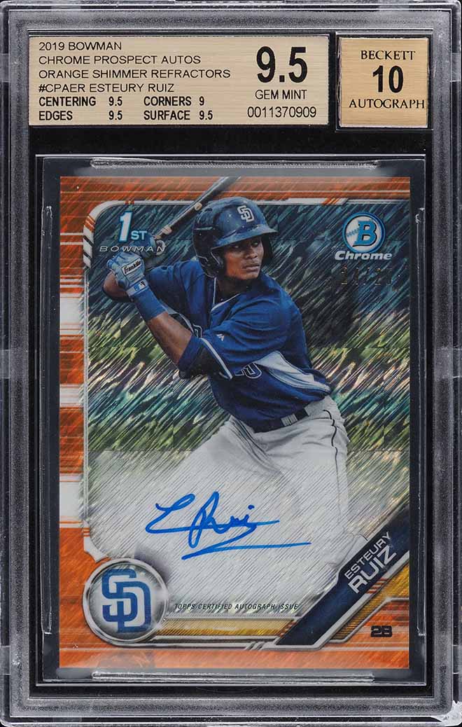 2019 Bowman Chrome Orange Shimmer Refractor Esteury Ruiz RC AUTO /25 BGS 9.5