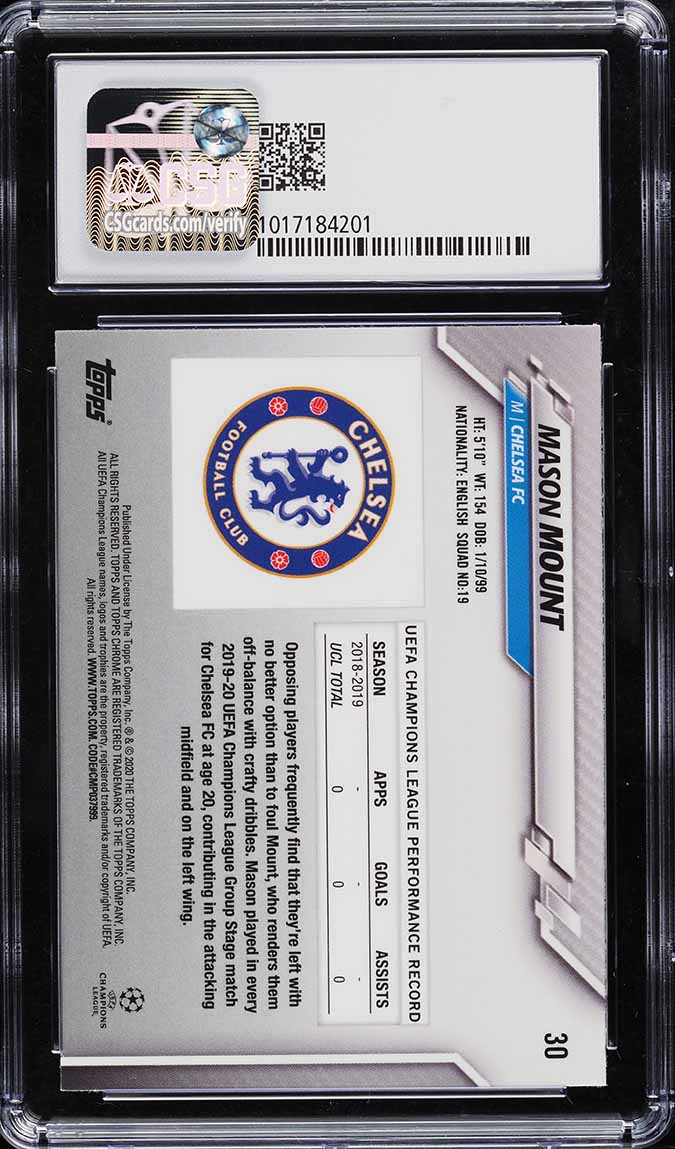 2019 Topps Chrome UEFA Mason Mount ROOKIE #30 CSG 9.5 GEM MINT on