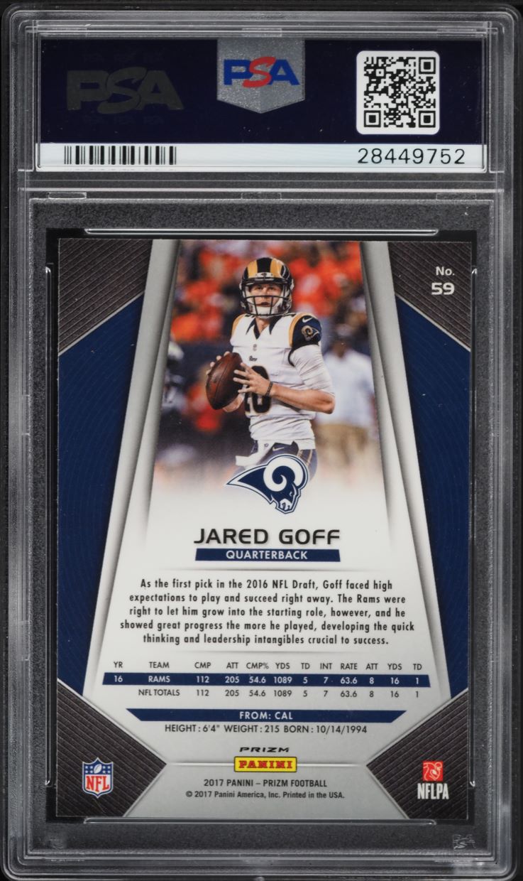 2017 Panini Prizm Silver Prizms Jared Goff #59 PSA 10 GEM MINT