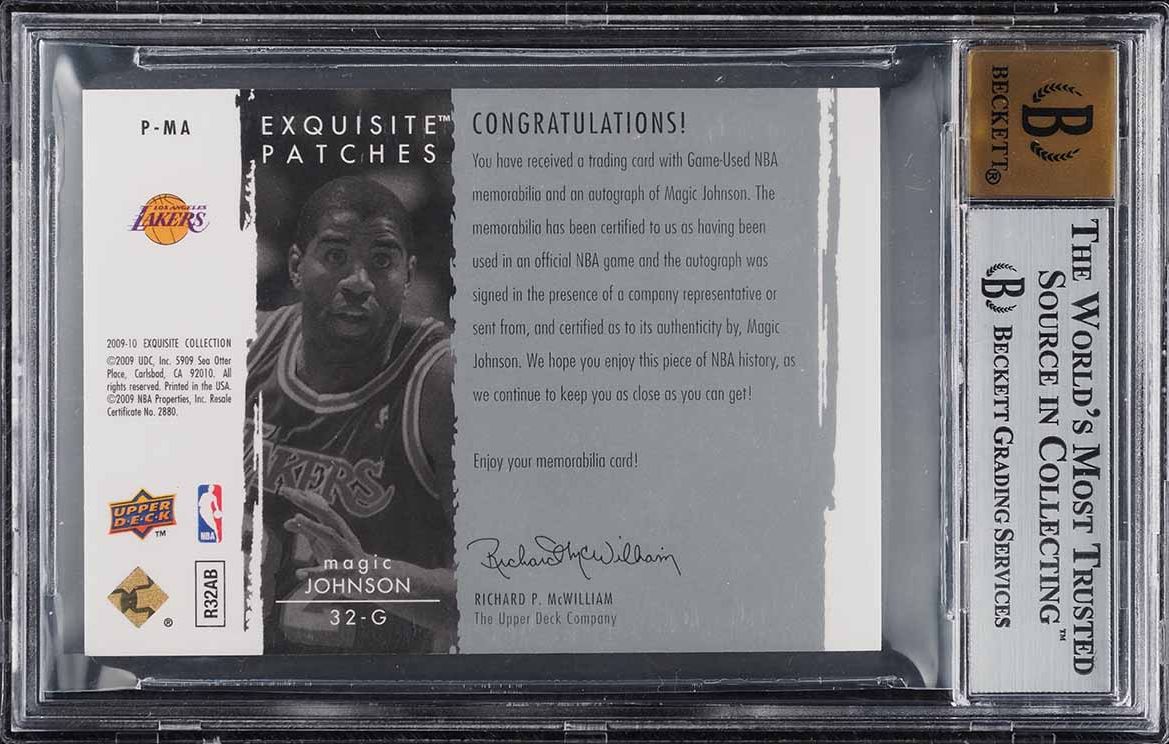 2009 Exquisite Collection Magic Johnson PATCH AUTO /50 #P-MA BGS 9 MINT