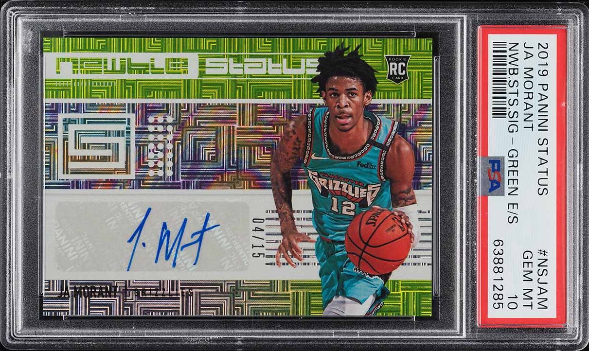 2019 Panini Status Newbie Green Ja Morant ROOKIE AUTO /15 #NSJAM PSA 10 GEM MINT