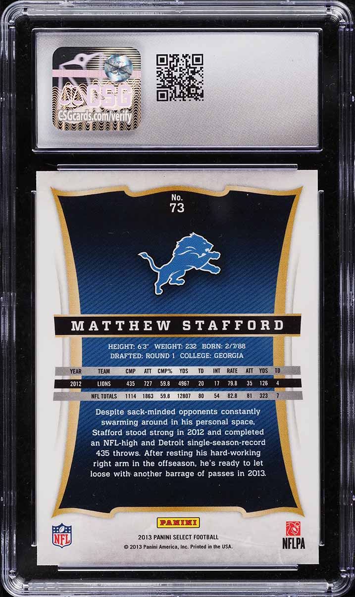 2013 Select Football Matthew Stafford #73 CSG 8.5 NM-MT+