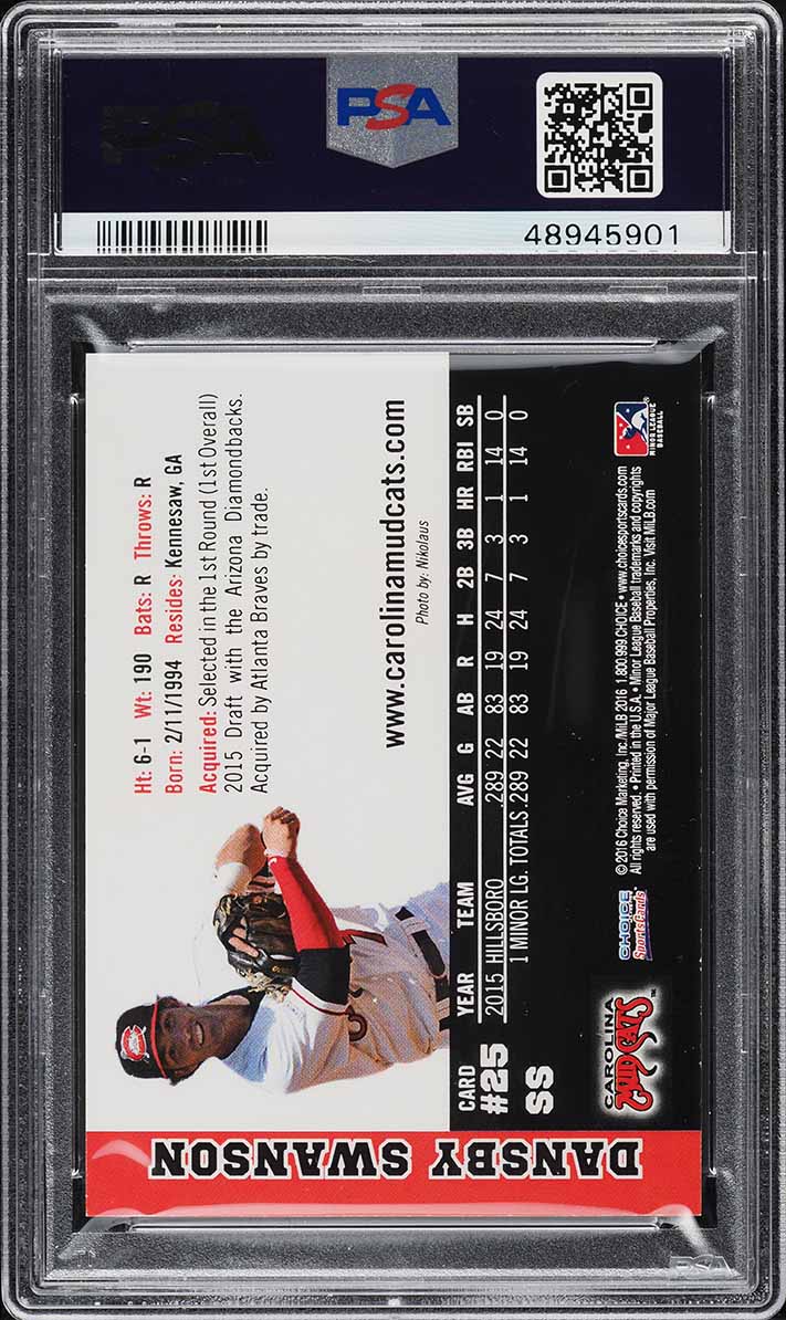 2016 Choice Carolina Mudcats Dansby Swanson ROOKIE #25 PSA 10 GEM MINT
