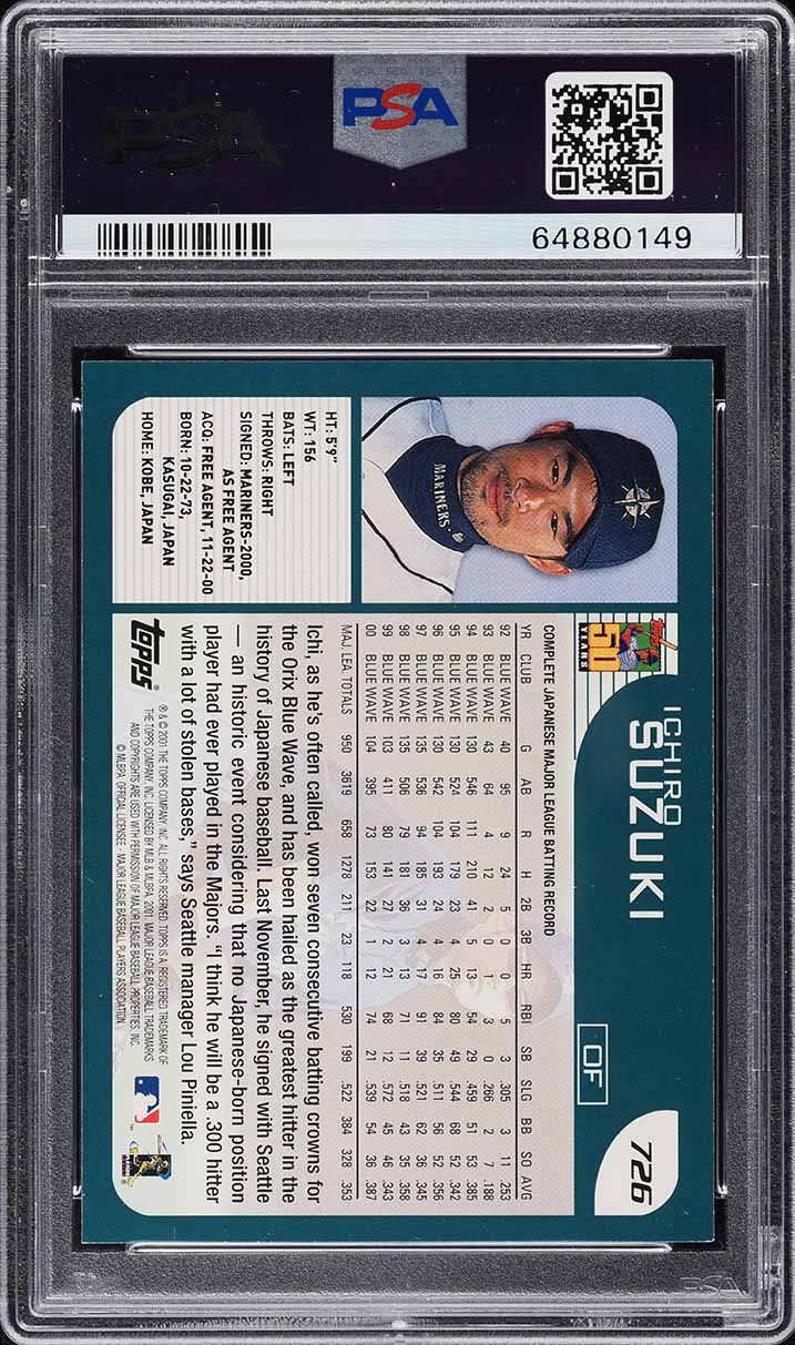 2001 Topps Home Team Advantage Ichiro ROOKIE #726 PSA 9 MINT
