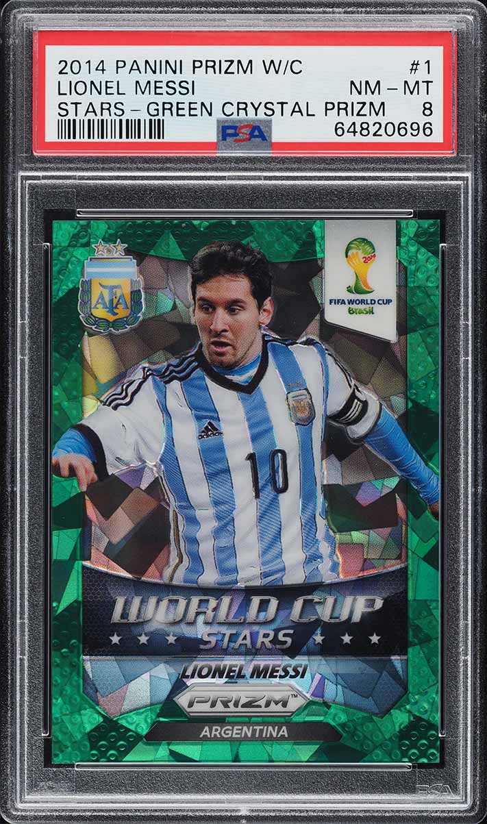 2014 Panini Prizm World Cup Stars Green Crystal Prizms Lionel Messi /25 #1 PSA 8