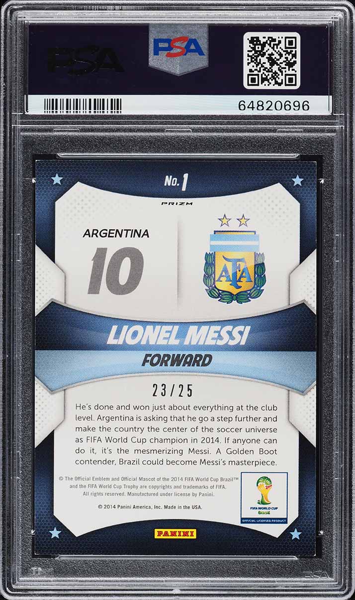 2014 Panini Prizm World Cup Stars Green Crystal Prizms Lionel Messi /25 #1 PSA 8
