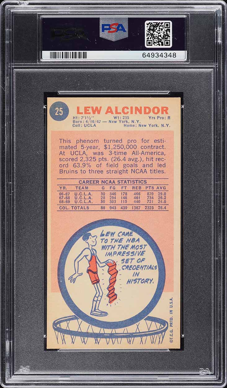 1969 Topps Basketball Lew Alcindor ROOKIE #25 PSA 6 EXMT