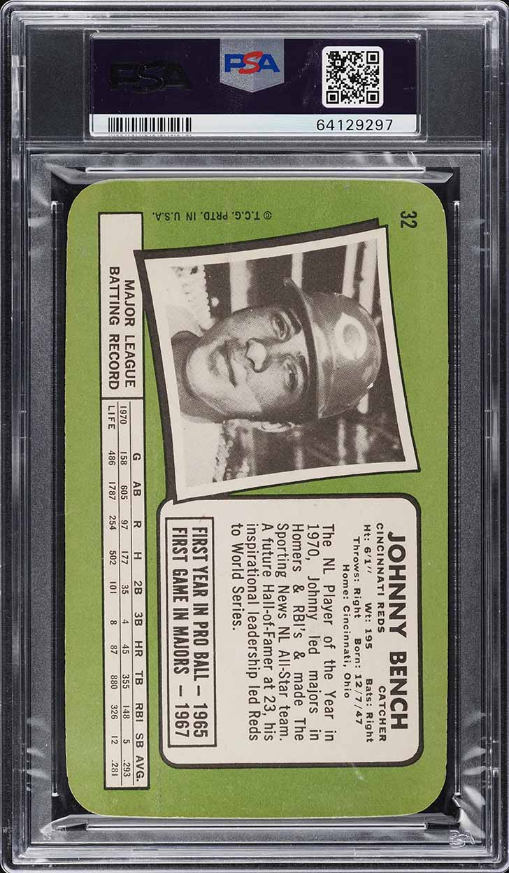 1971 Topps Super Johnny Bench #32 PSA 9 MINT