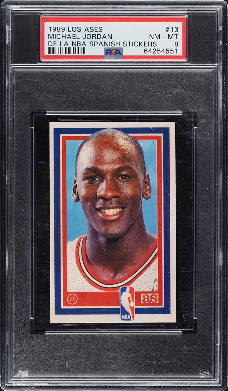 1989 Los Ases De La NBA Spanish Stickers Michael Jordan #13 PSA 8 NM-MT