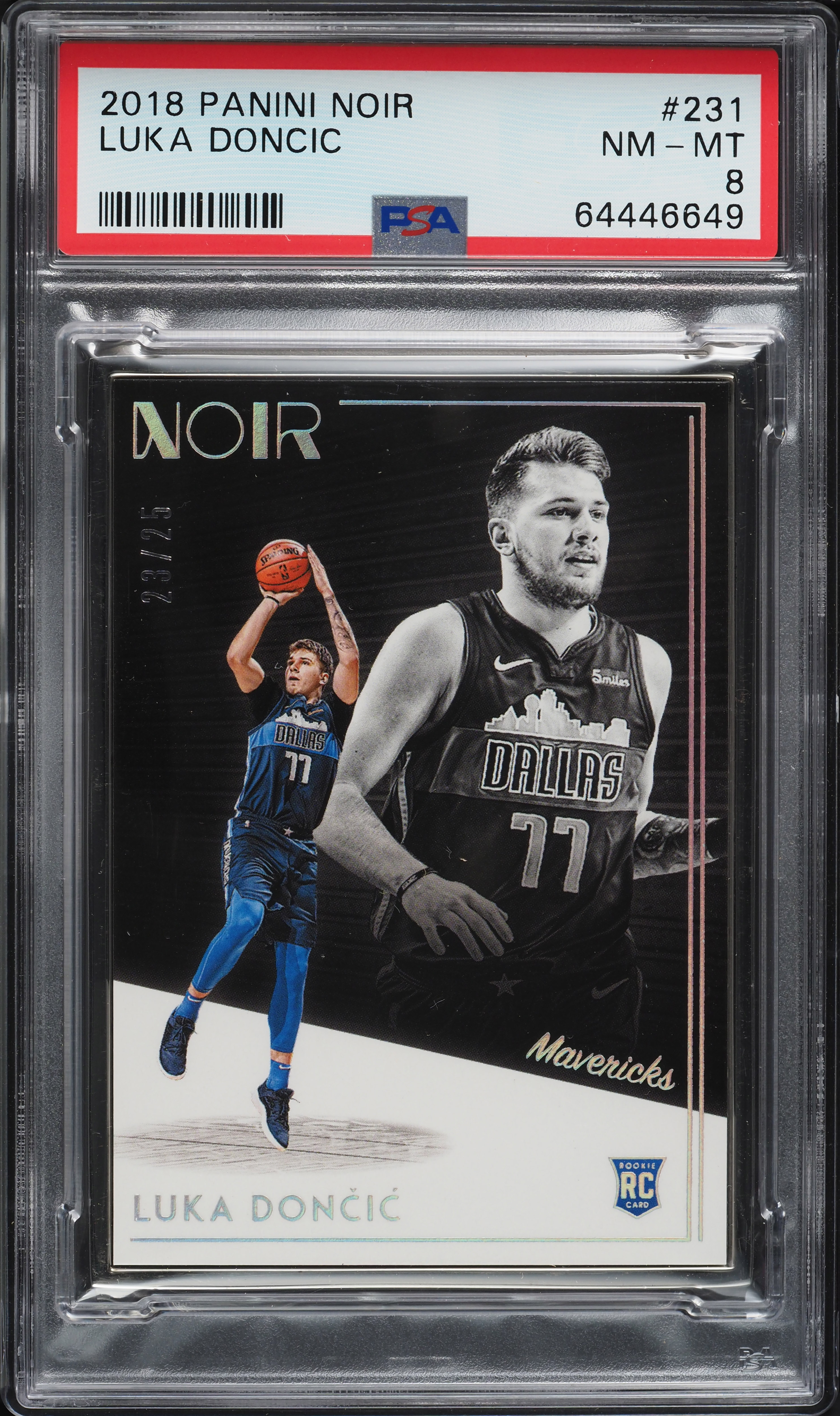 2018 Panini Noir Luka Doncic ROOKIE /25 #231 PSA 8 NM-MT on