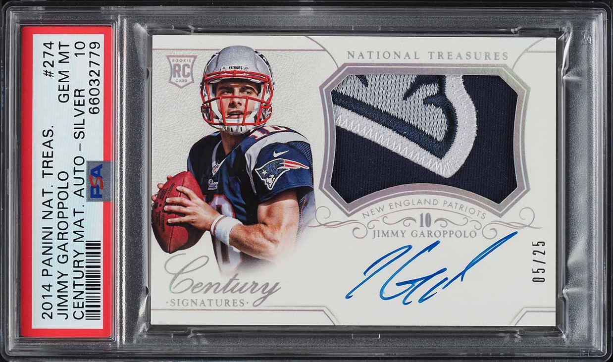 2014 National Treasures Silver Jimmy Garoppolo RC PATCH AUTO /25 PSA 10 GEM MINT