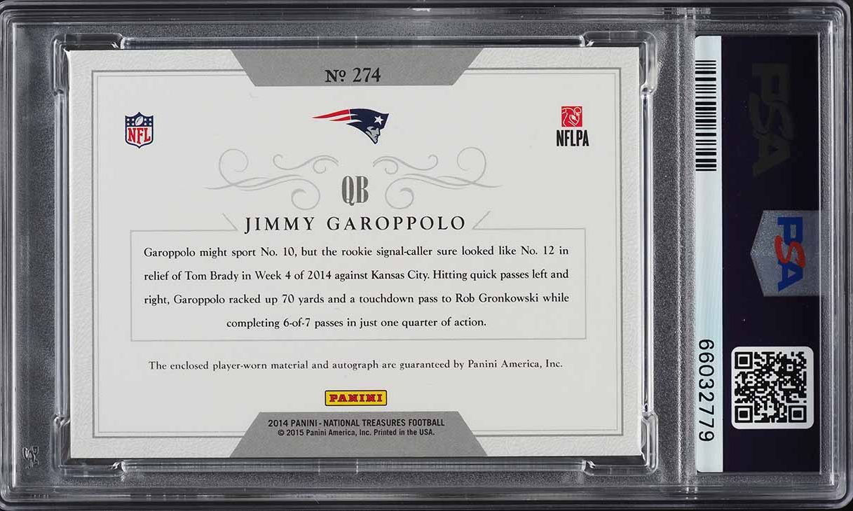 2014 National Treasures Silver Jimmy Garoppolo RC PATCH AUTO /25 PSA 10 GEM MINT