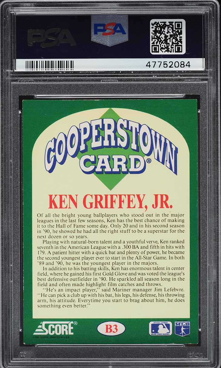 1991 Score Cooperstown Ken Griffey Jr. #B3 PSA 8 NM-MT