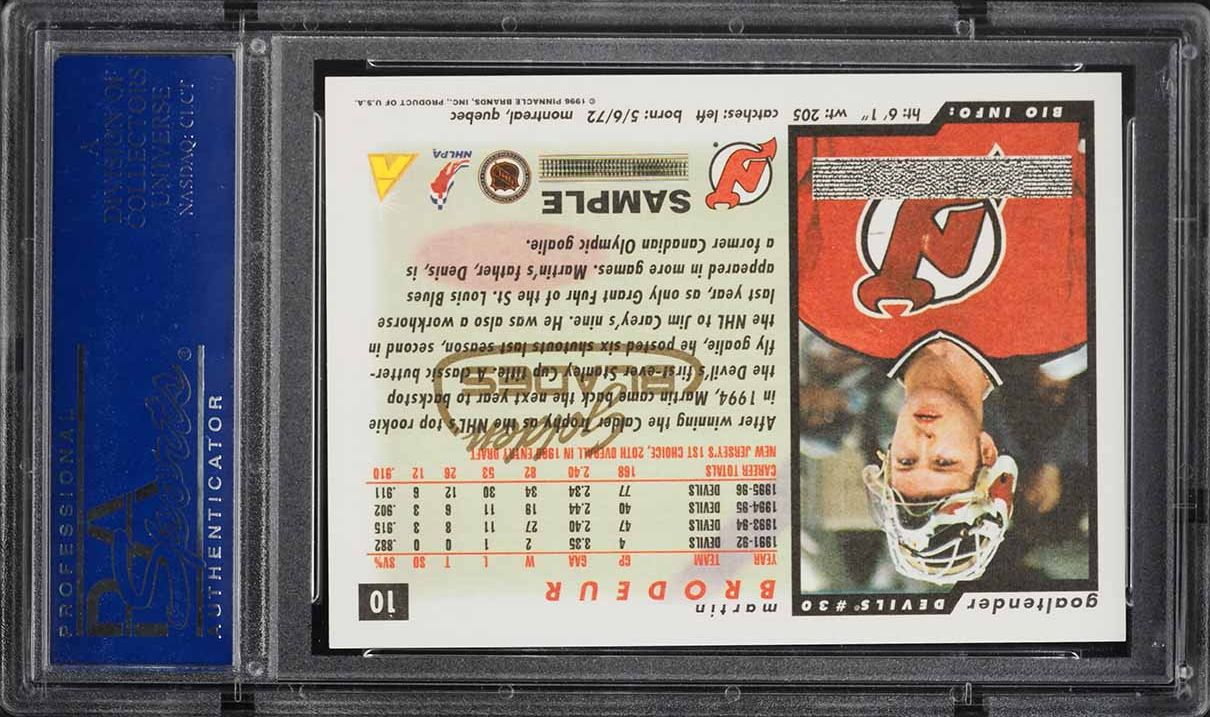 1996 Score Samples Golden Blades Martin Brodeur #10 PSA 10 GEM MINT
