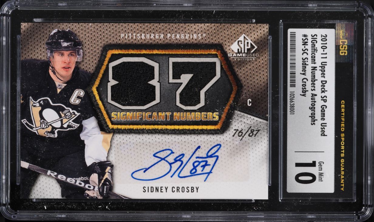 2010 SP Game Used Significant Numbers Sidney Crosby PATCH AUTO /87 CSG 10 GEM