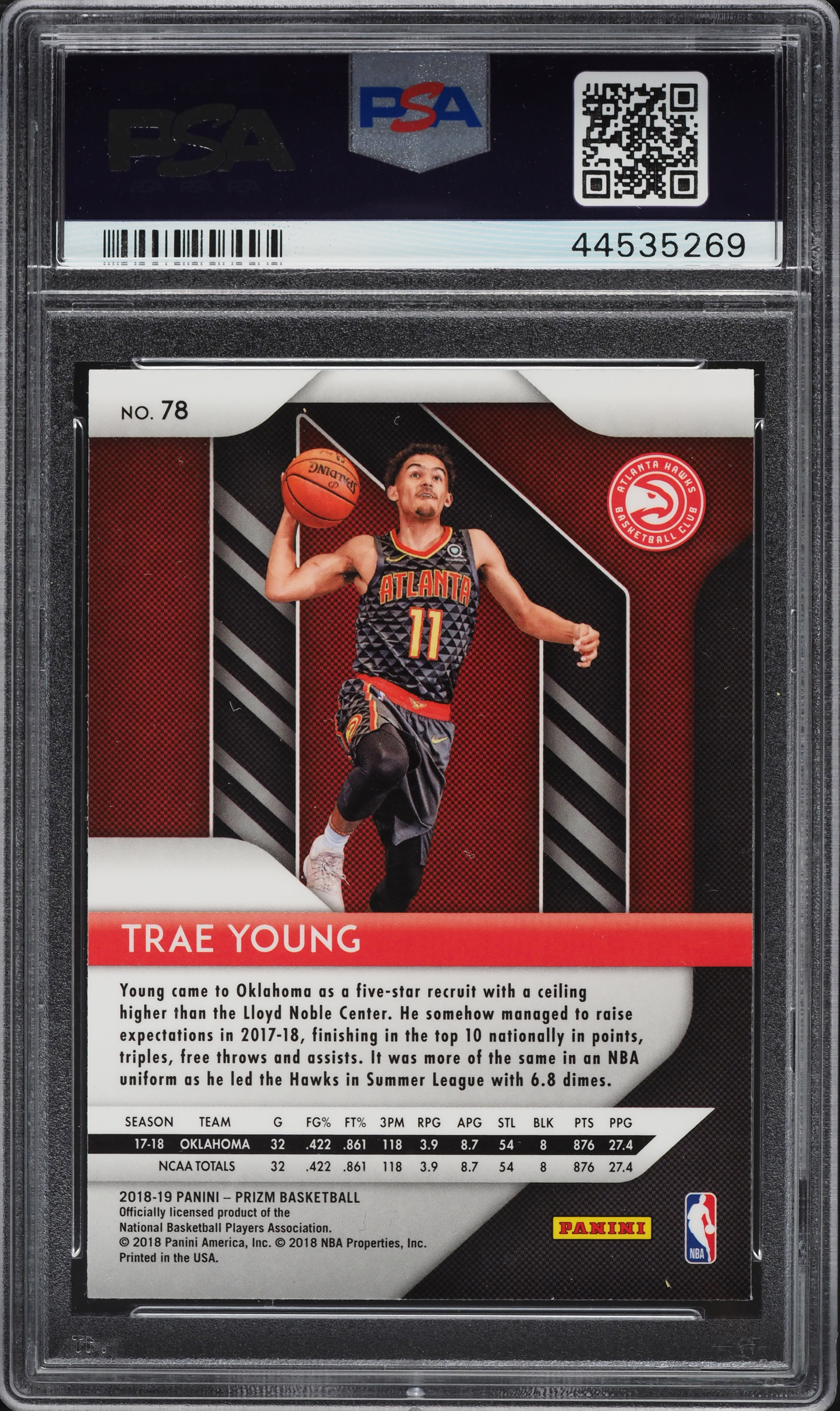2018 Panini Prizm Trae Young ROOKIE #78 PSA 9 MINT on Fanatics Collect
