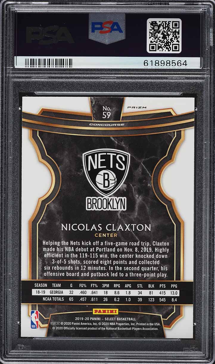 2019 Select Concourse Silver Prizm Nicolas Claxton ROOKIE #59 PSA 9 MINT